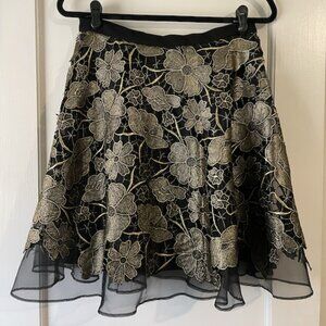 Eva Franco Black + Gold Metallic Floral Applique Skirt